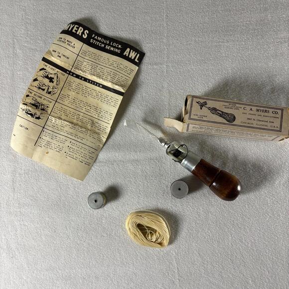 Vintage C.A. Myers Sewing Awl Kit Lock Stitch Leather Tool w Box & Manual - Picture 4 of 8